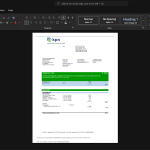 Netherlands Koninklijke PTT Nederland KPN Generic Utility Bill Template, Fully structured template in Word and PDF format