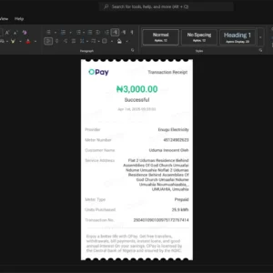 Nigeria Enugu Electricity Distribution Company Electricity Bill Template, Fully editable Word and PDF format