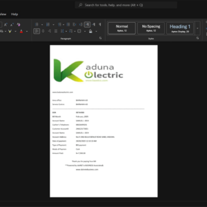 Nigeria Kaduna Electric Electricity Bill Template, Quick edit digital asset in Word and PDF
