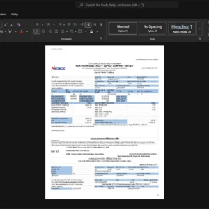 Nigeria Northern Electricity Distribution Company NESCO Electricity Bill Template, Fully structured template in Word and PDF format