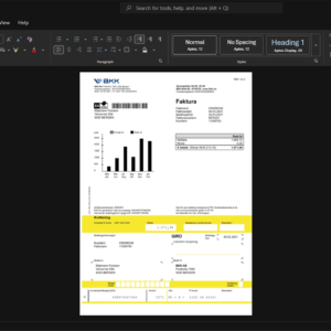 Norway BKK AS Electricity Bill Template, printable document in Word and PDF format