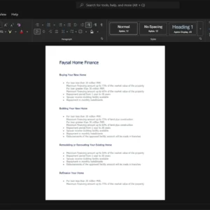 Pakistan Faysal Bank Limited Mortgage Statement Template, Print-ready template in Word and PDF