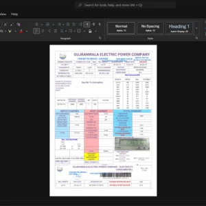 Pakistan Gujranwala Electric Power Company GEPCO Electricity Bill Template, Quick edit template in Word and PDF format