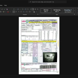 Pakistan Lahore Electric Supply Company LESCO Electricity Bill Template, Premium editable file in Word and PDF formats