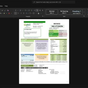 Pakistan Pakistan Telecommunication Company Limited PTCL Generic Utility Bill Template, Corporate style document in Word and PDF formats