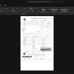 Pakistan Peshawar Electric Supply Company PESCO Electricity Bill Template, Professional document in Word and PDF format