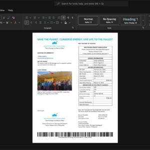 Philippines Maytegued Energy Association Electricity Bill Template, Fully structured template in Word and PDF format