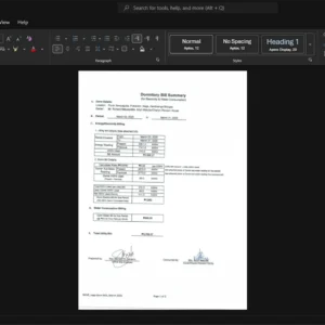 Philippines NHVS Naga Dormitory Generic Utility Bill Template, Blank template in Word and PDF format
