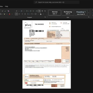 South Africa City of Johannesburg Generic Utility Bill Template, Fully structured template in Word and PDF format