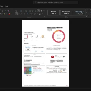 Spain EDP TotalEnergies Electricity Bill Template, Available in editable Word and PDF format