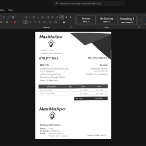 Tanzania MaxMalipo Generic Utility Bill Template, Digital download template in Word and PDF