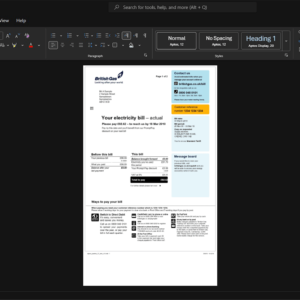 UK British Gas Electricity Bill Template, Quick edit template in Word and PDF format