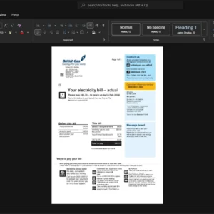 UK British Gas Trading Limited Generic Utility Bill Template, Fully structured template in Word and PDF format