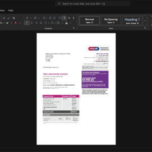 UK E ON E ON Electricity Bill Template, Digital download file preview