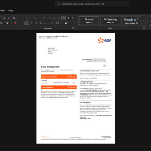 UK EDF Energy Electricity Bill Template, Digital download file preview