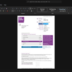 UK First Utility Generic Utility Bill Template, Quick edit digital asset in Word and PDF