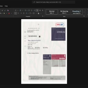 UK Npower Electricity Bill Template, Standard layout in DOCX and PDF