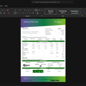 UK Pozitive Energy Electricity Bill Template, Corporate style document in Word and PDF formats