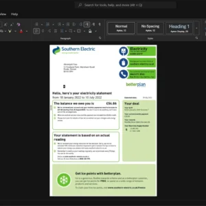 UK Southern Electric Electricity Bill Template, High-quality design in Word and PDF format