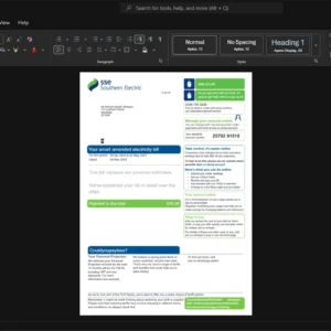 UK SSE Electricity Bill Template, Digital download file preview
