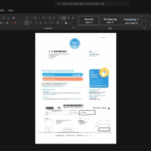 UK Thames Water Utilities Limited Water Bill Template, Customizable document in Word and PDF format