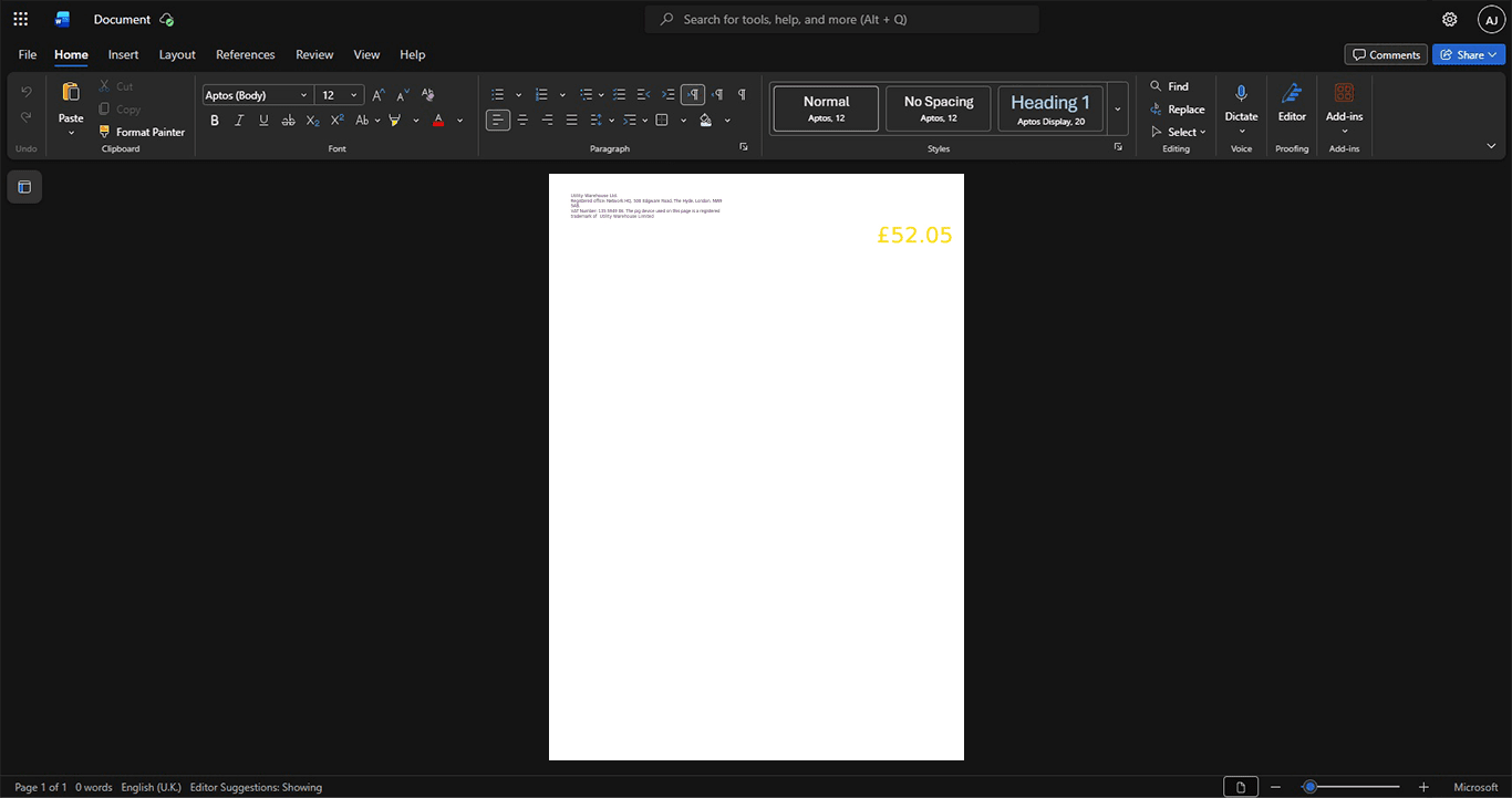 UK Utility Warehouse Electricity Bill Template, Digital download file preview, Page 2