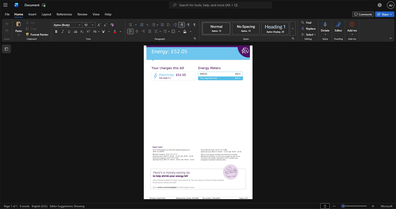 UK Utility Warehouse Electricity Bill Template, Blank template in Word and PDF format, Page 3
