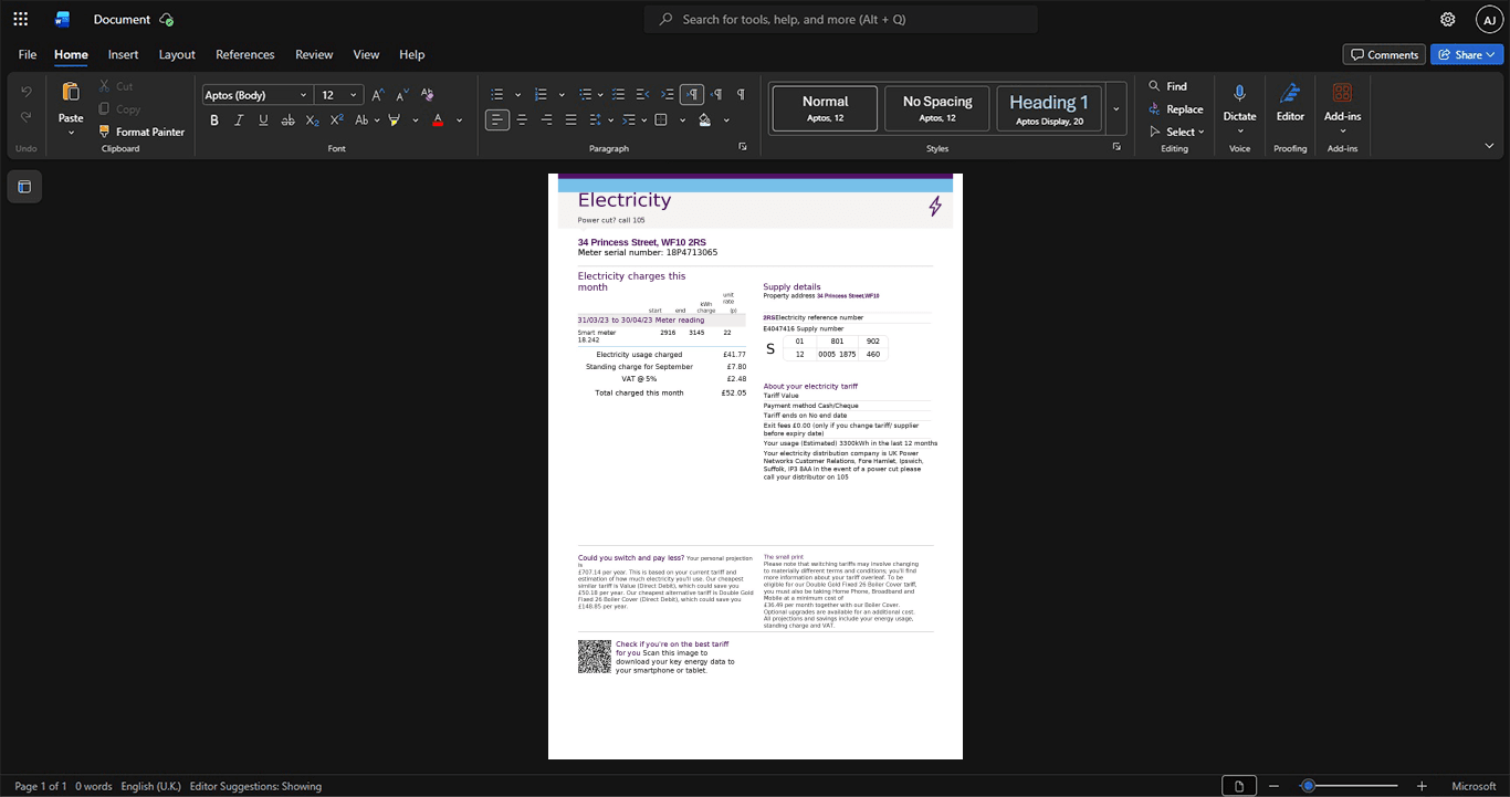 UK Utility Warehouse Electricity Bill Template, Blank template in Word and PDF format, Page 4