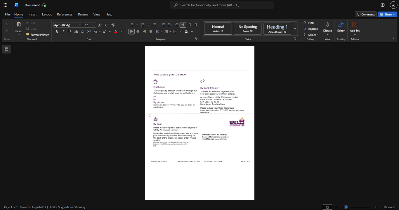 UK Utility Warehouse Electricity Bill Template, Digital download file preview, Page 7