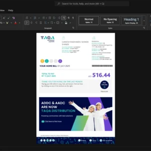 United Arab Emirates Abu Dhabi Distribution Company ADDC Generic Utility Bill Template, Digital download template in Word and PDF