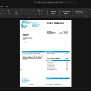 United Kingdom Clark Regional Wastewater District Sewer Bill Template, Corporate style document in Word and PDF formats