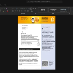 United Kingdom EDF Energy Electricity Bill Template, High-quality template in Word and PDF format