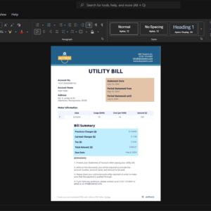 USA ABC Phones Inc Generic Utility Bill Template, Digital download template in Word and PDF