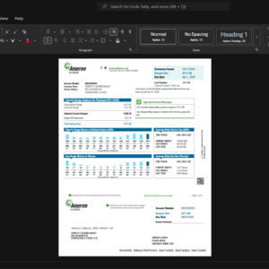 USA Ameren Illinois Company Generic Utility Bill Template, Fully structured template in Word and PDF format