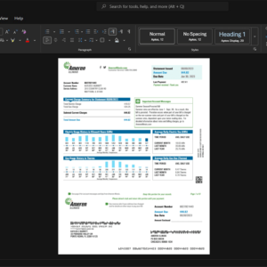 USA Ameren Illinois Generic Utility Bill Template, Corporate style document in Word and PDF formats