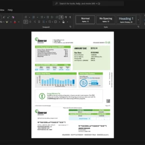 USA Ameren Missouri Electricity Bill Template, Digital download file preview