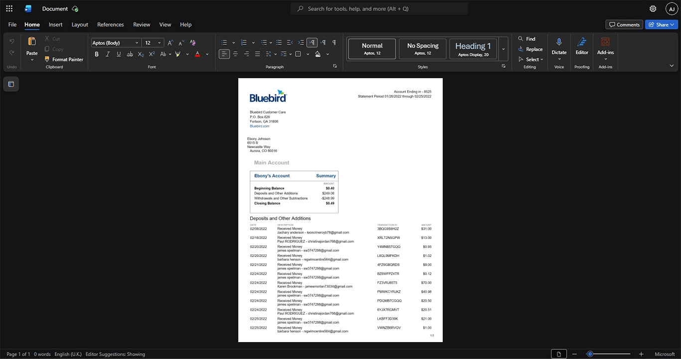 USA American Express Bank Statement Template, Corporate style document in Word and PDF formats