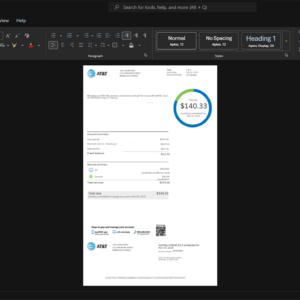 USA American Telephone and Telegraph Company AT T Internet Bill Template, Customizable layout available in Word and PDF