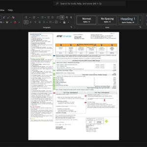 USA AT T AT T Internet Bill Template, Fully structured template in Word and PDF format
