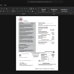 USA Austin Energy Electricity Bill Template, Clean typography design in Word and PDF format