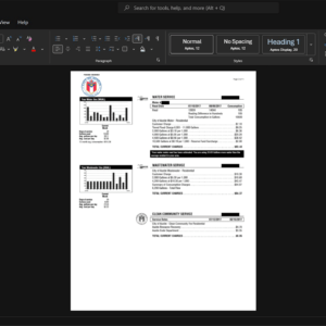 USA Austin Water Utility Water Bill Template, Customizable layout available in Word and PDF