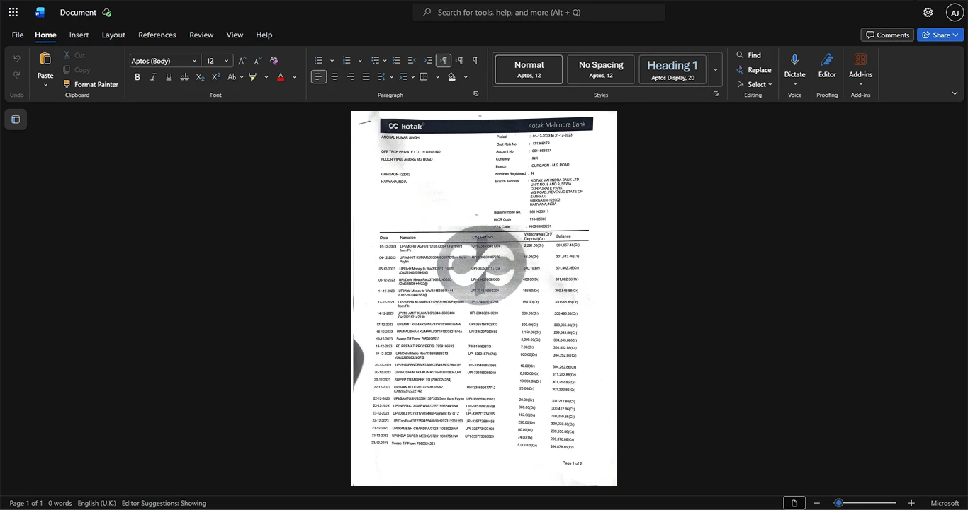 USA Bank of America BofA Bank Statement Template, Ready to print in Word and PDF format