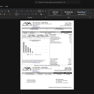 USA Buckeye Utilities Generic Utility Bill Template, Customizable document in Word and PDF format