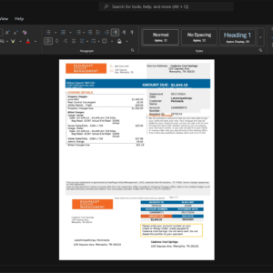 USA Cadence Cool Springs Generic Utility Bill Template, Fully editable Word and PDF format