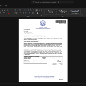 USA California State Controller s Office Generic Utility Bill Template, Customizable document in Word and PDF format