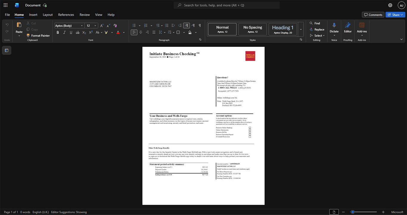 USA Chase Bank Bank Statement Template, Clean typography design in Word and PDF format