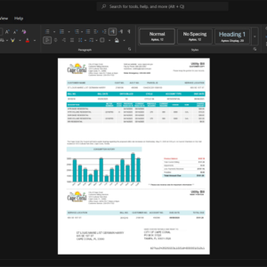 USA City of Cape Coral Generic Utility Bill Template, Print-ready in PDF layout