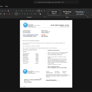 USA City of Chicago Department of Finance Generic Utility Bill Template, Fully structured template in Word and PDF format
