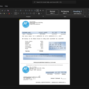 USA City of Chicago Generic Utility Bill Template, Ready to print in Word and PDF format