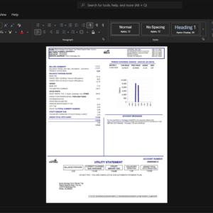 USA City of Mesa Water Bill Template, Blank template in Word and PDF format